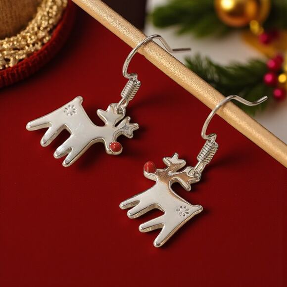 Reindeer Earrings – White Gold Plated Holiday Jewelry | 0.59" x 1.18" - Picture 2 of 15